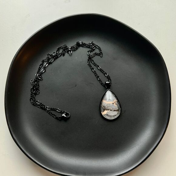 Jewelry - Handmade Watercolored Painted Paper Teardrop Pendant Necklace, Black Necklace